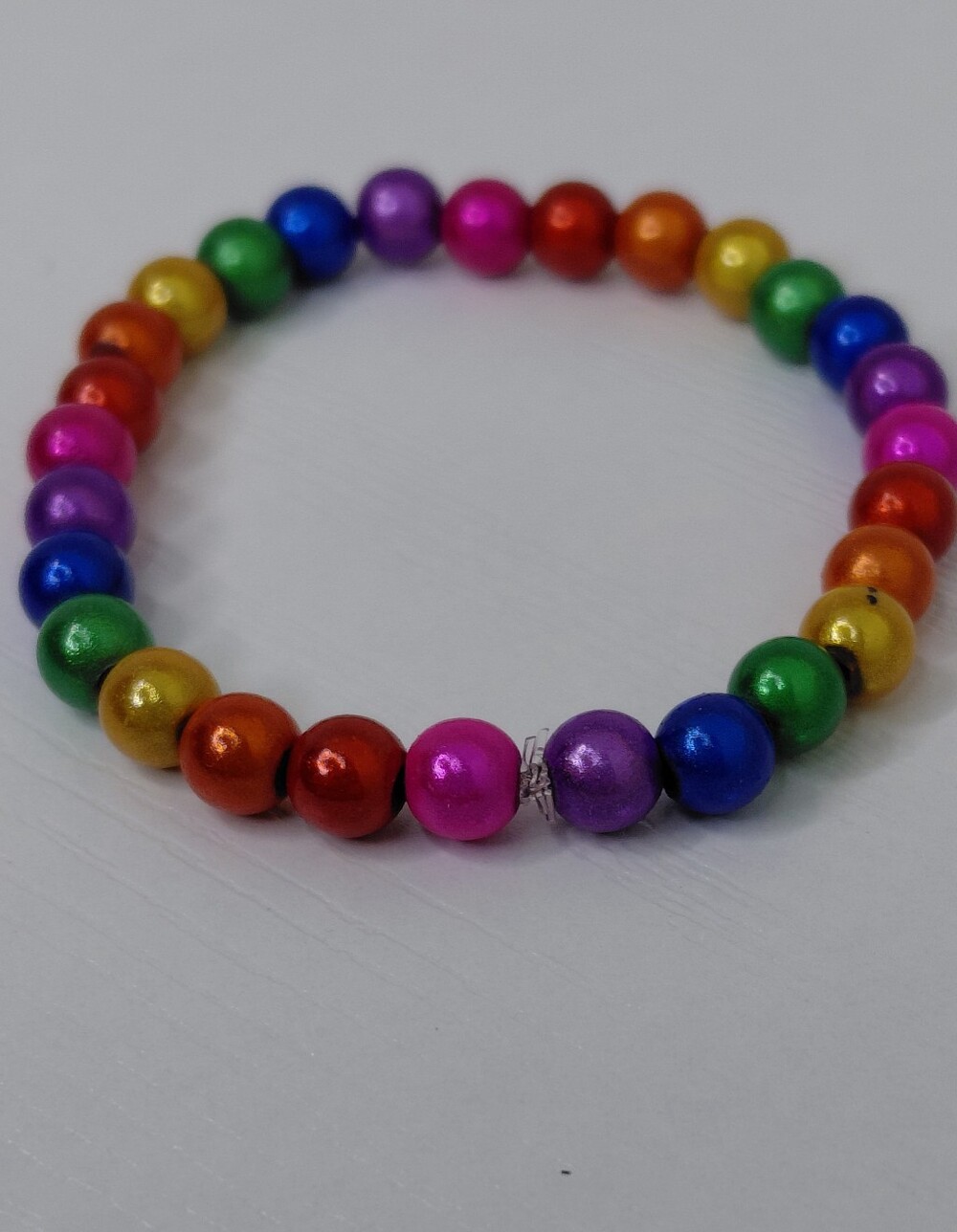 Hand Made Kids Rainbow Beaded Stretch Bracelet — Multicolor 5.5 Inches - Picture 7 of 11